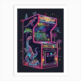 Neon Dinosaur Retro Video Game Art Print