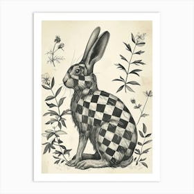 Checkered Giant Blockprint Rabbit Illustration 2 Art Print