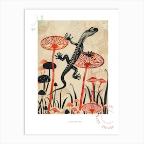 Lizard On The Mushrooms Wood Block Style 2 Poster Art Print