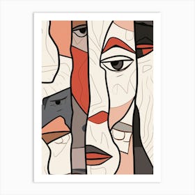 Copper & White Abstract Face Drawing 2 Art Print