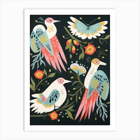 Folk Style Bird Painting Egret 1 Art Print