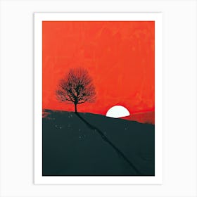 Sunset With A Tree, Minimalism Art Print