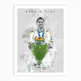 Brahim Diaz Real Madrid Drawing Sketch Art Print