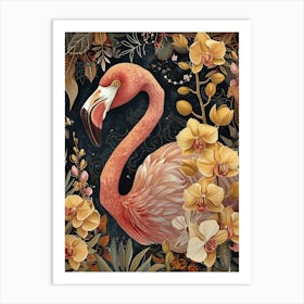 Greater Flamingo And Orchids Boho Print 3 Art Print
