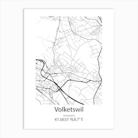 Volketswil,Switzerland Minimalist Map Art Print