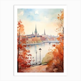 Stockholm Sweden In Autumn Fall, Watercolour 1 Art Print