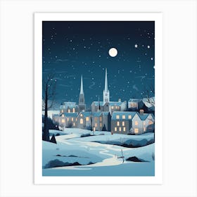 Winter Travel Night Illustration St Andrews United Kingdom 1 Art Print