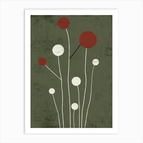 Flowers On A Green Background Art Print