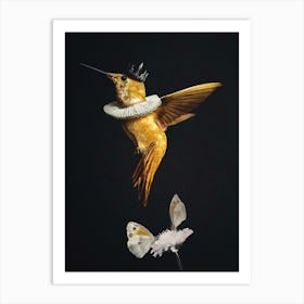 Golden Hummingbird with Crown Art Print