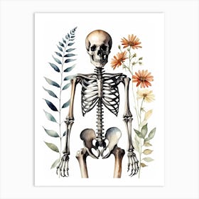 Floral Skeleton Watercolor Painting (30) Art Print