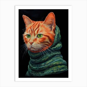 Orange Cat In Scarf Art Print