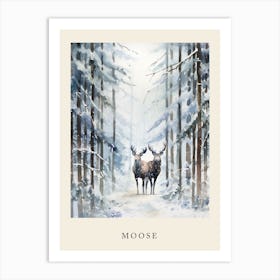 Winter Watercolour Moose 3 Poster Art Print