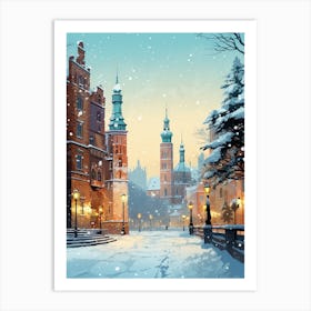 Winter Travel Night Illustration Krakow Poland 3 Art Print