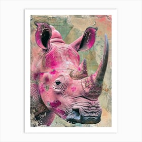 Pink Rhino Retro Collage 2 Art Print