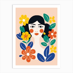 Illustration Of A Woman With Flowers 1 Art Print