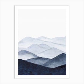 Blue Watercolor Mountain Landscape Art Print