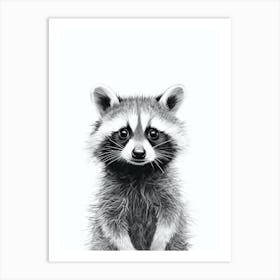 Raccoon Black And White Illustration 2 Art Print