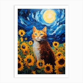 Cat In Sunflowers 6 Art Print