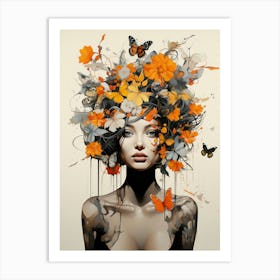 portrait illustration of woman with flowers 3 Art Print