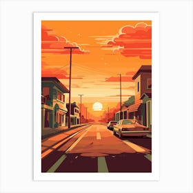 Street Scene At Sunset Art Print