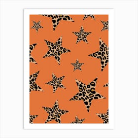 Leopard Print Stars on Orange Art Print