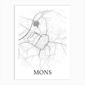 Mons, Hainaut, Belgium, City Map, Black And White Fade Design Poster