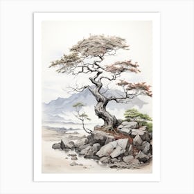 Yufuin In Oita,  Japanese Brush Painting, Sumi E, Minimal  2  Art Print