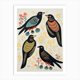 Folk Style Bird Painting Raven 1 Art Print