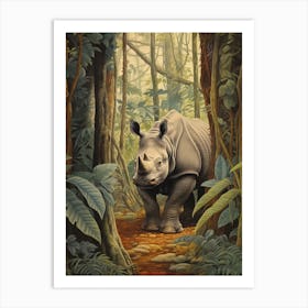 Rhino In The Jungle Realistic Illustration 6 Art Print