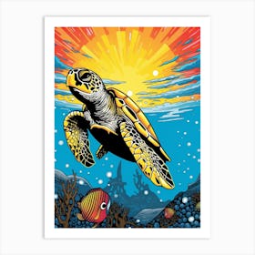 Comic Style Sea Turtle 4 Art Print