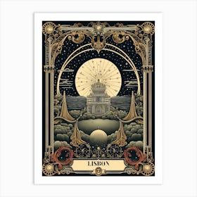 Lisbon, Portugal, Tarot Card Travel  Line Art 1 Art Print