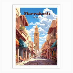 Marrakesh Morocco Streetview Modern Travel Illustration Art Print