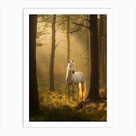 White Horse In The Forest. Generated AI. Art Print 7 Art Print