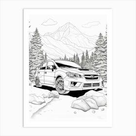 Subaru Impreza Wrx Sti Snowy Mountain Drawing 4 Art Print