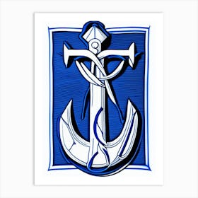 Anchor Of Hope Symbol Blue And White Line Drawing Art Print