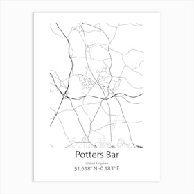 Potters Bar,United Kingdom Minimalist Map Art Print