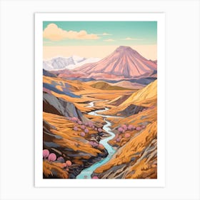 Tongariro Alpine Crossing New Zealand 4 Hike Illustration Art Print