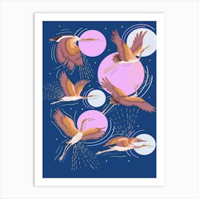 Japanese Inspired Crane Bird Illustration Art Print