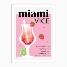 Miami Vice in Pink Cocktail Recipe Art Print