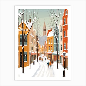 Retro Winter Illustration Bruges Belgium 3 Art Print