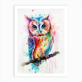 Owl Colourful Watercolour 3 Art Print