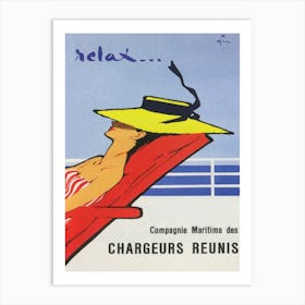 Woman Relaxing On Cruise Ship Vintage Poster Art Print