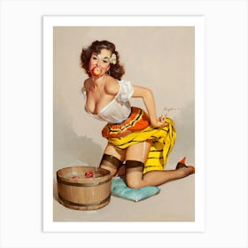 Sexy Pinup Girl Is Bobbing For Apples Art Print