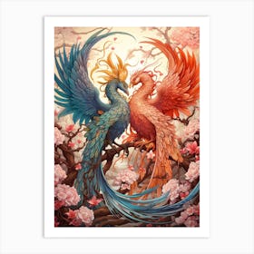 Dragon And Phoenix Illustration 1 Art Print