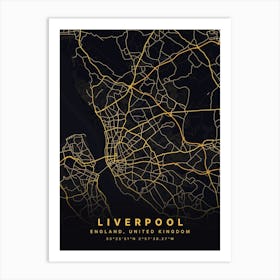 Liverpool England Black And Gold Map Poster