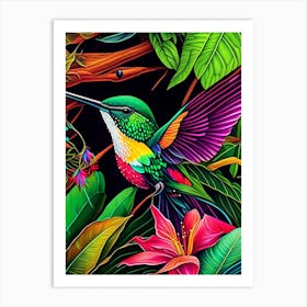 Hummingbird In Tropical Rainforest Marker Art 1 Art Print