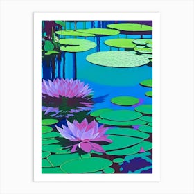 Water Lilies Waterscape Colourful Pop Art 1 Art Print