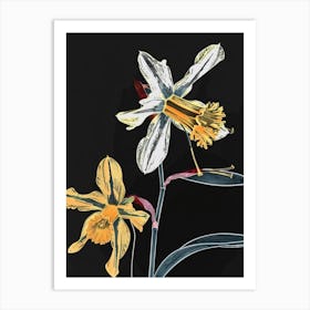 Neon Flowers On Black Daffodil 1 Art Print