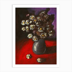 Camomiles On Red - floral flowers red purplve vertical Anton Maliar classic impressionism Art Print