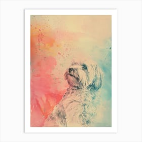 Havanese Dog Pastel Line Watercolour Illustration  4 Art Print